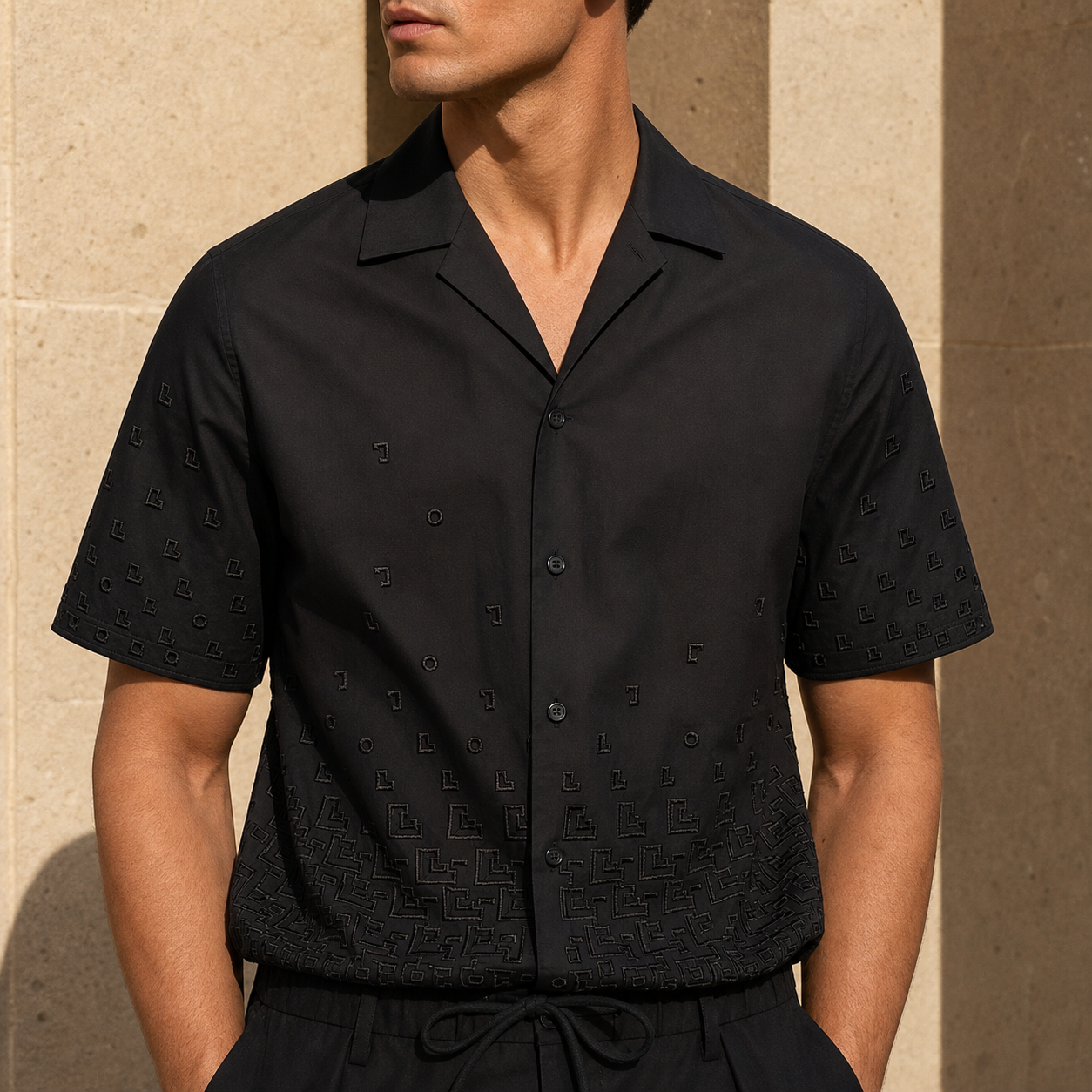Black L'Chaim Loca gradient embroidered shirt with Official Emblem left-chest signature