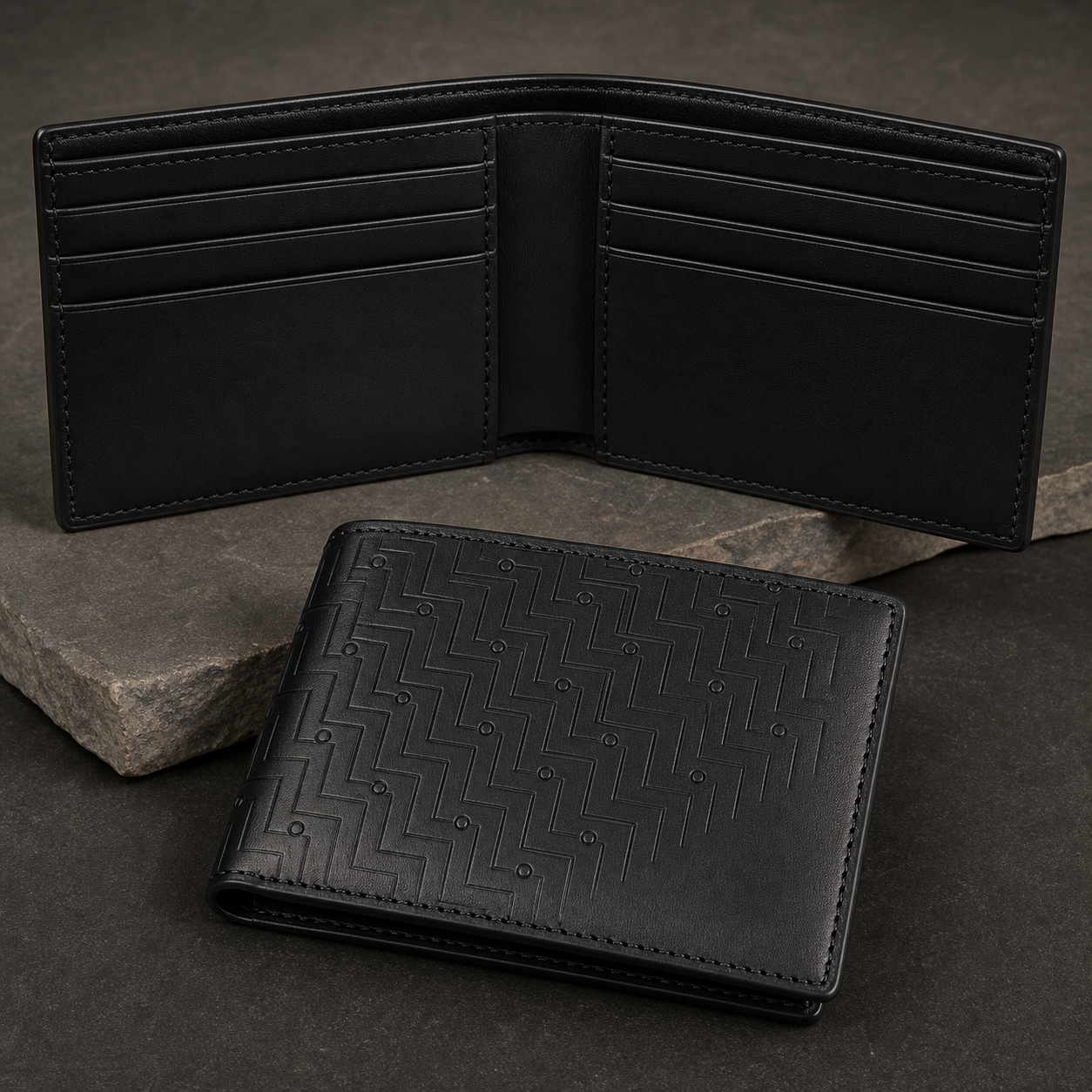 Black L'Chaim Loca calfskin wallet with Official Emblem signature