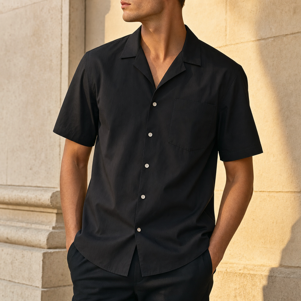 Black L'Chaim Loca cotton poplin shirt with Official Emblem pocket embroidery