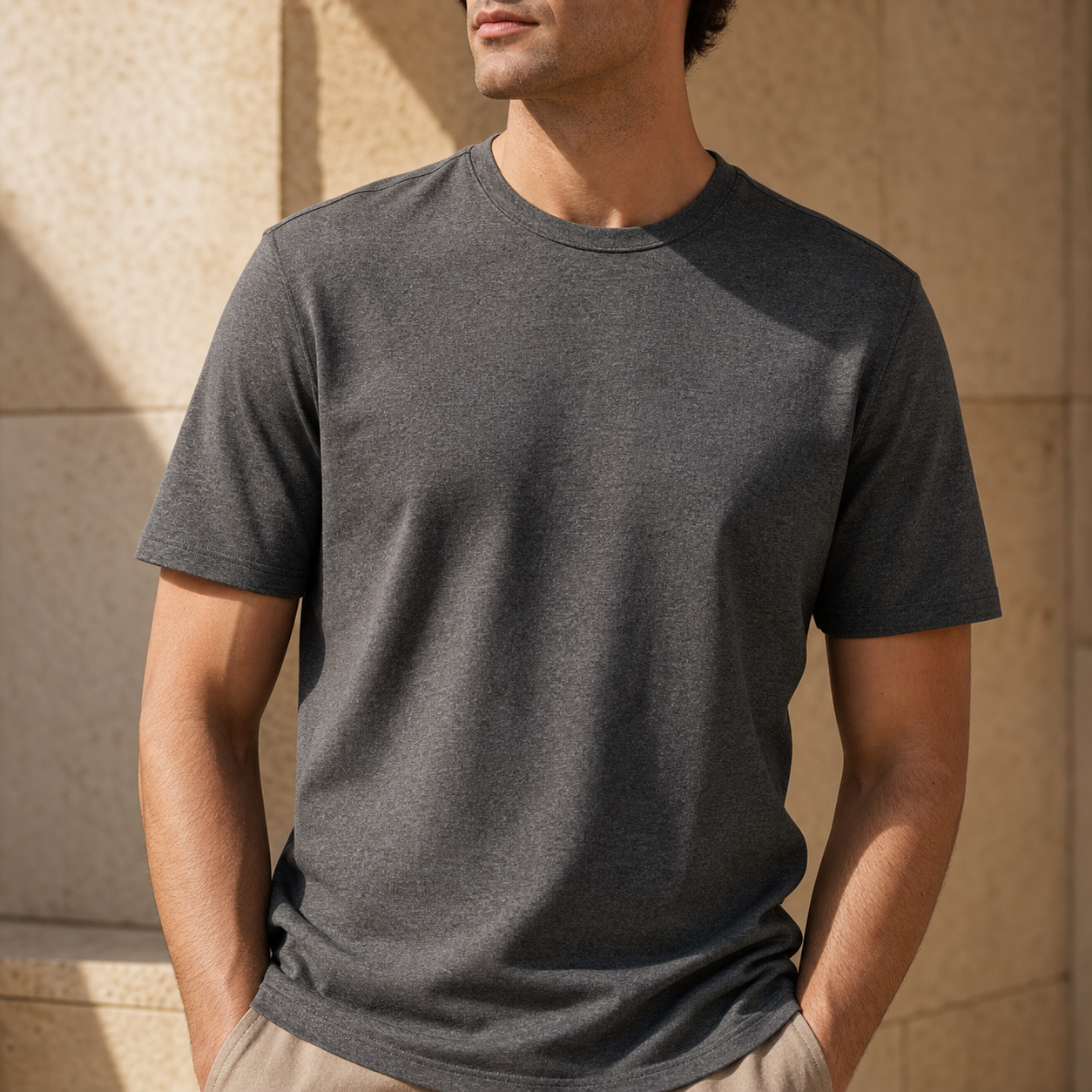 Charcoal L'Chaim Loca cotton T-shirt with tonal embossed Official Emblem chest mark