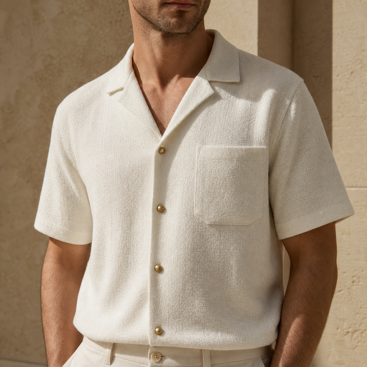 Ecru L'Chaim Loca silk-cotton shirt with Official Emblem left-chest signature
